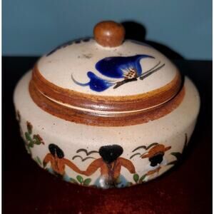 Mexican Pottery Small Bowl With Lid Trinket Dish Home Decor